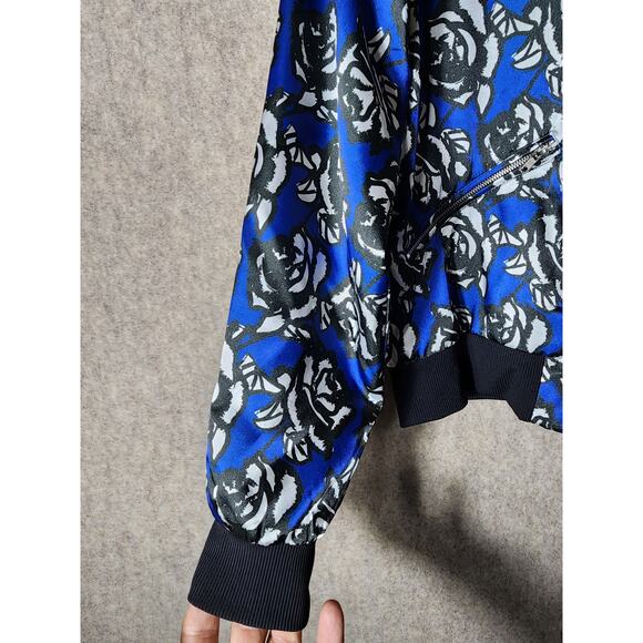 X by GOTTEX Blue Black White Floral Satin Y2K 90s Bomber Jacket SZ S - Picture 4 of 10